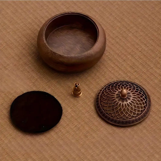 Antique Solid Wood Round Incense Burner for Aromatherapy