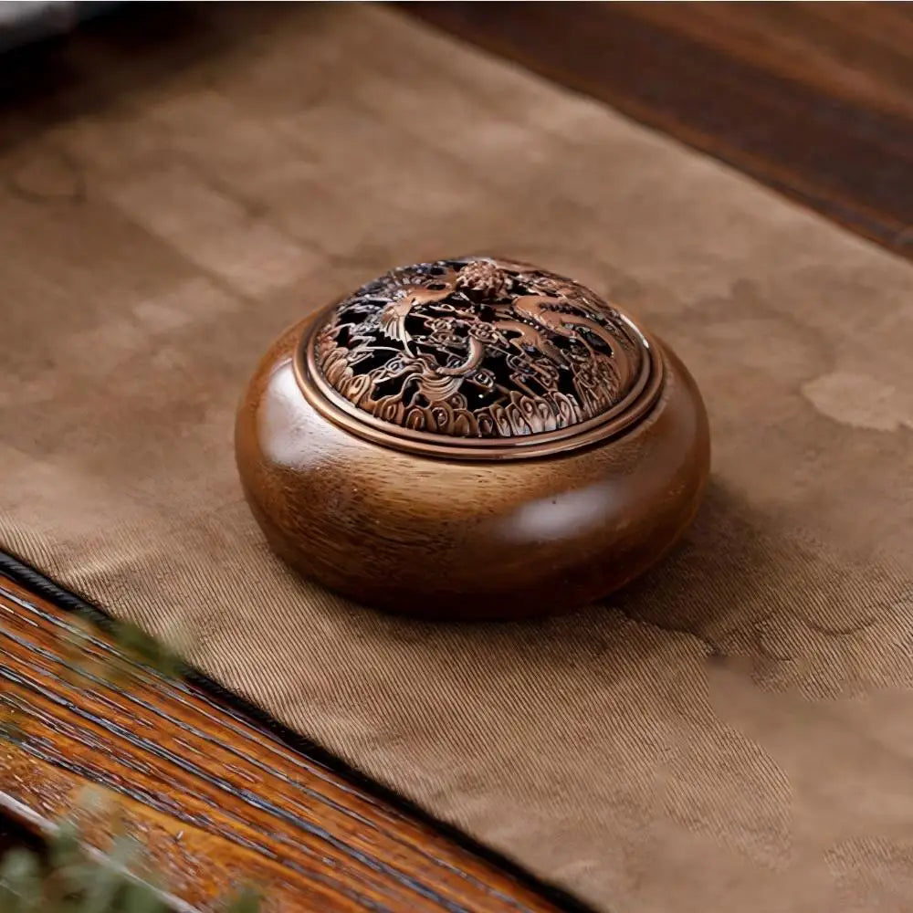 Antique Solid Wood Round Incense Burner for Aromatherapy
