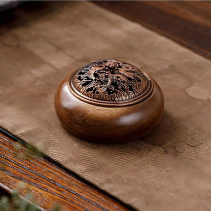 Antique Solid Wood Round Incense Burner for Aromatherapy