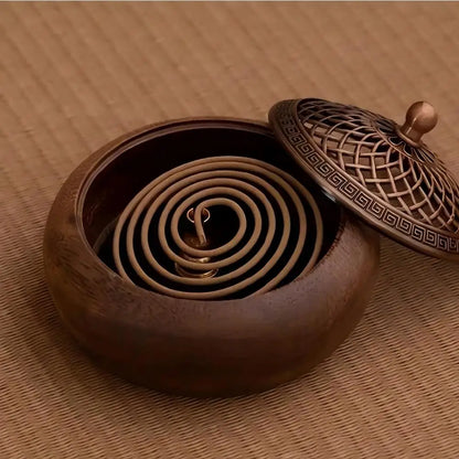Antique Solid Wood Round Incense Burner for Aromatherapy