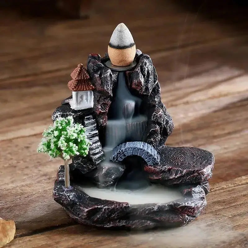 Zen Waterfall Incense Burner Mountain River Backflow Censer Holder for Home