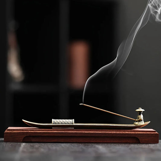 Japanese-Style Fisherman Boat Incense Stick Holder, Alloy Incense Burner Tray