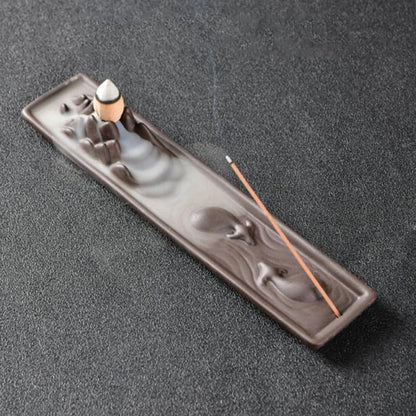 Ceramic Backflow Incense Burner Double Fish Waterfall Home Decor