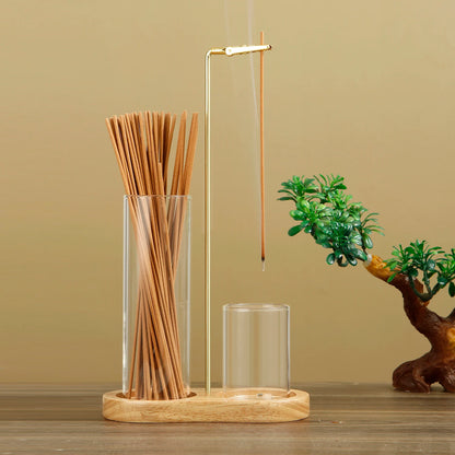 2-in-1 Incense Stick Holder with Wood Base & Ash Catcher