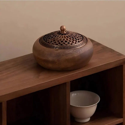 Antique Solid Wood Round Incense Burner for Aromatherapy