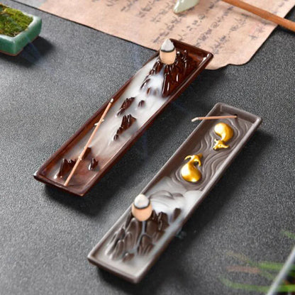Ceramic Backflow Incense Burner Double Fish Waterfall Home Decor