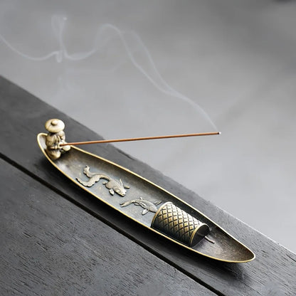 Japanese-Style Fisherman Boat Incense Stick Holder, Alloy Incense Burner Tray