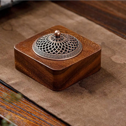Antique Solid Wood Round Incense Burner for Aromatherapy