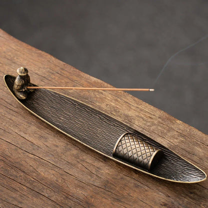 Japanese-Style Fisherman Boat Incense Stick Holder, Alloy Incense Burner Tray