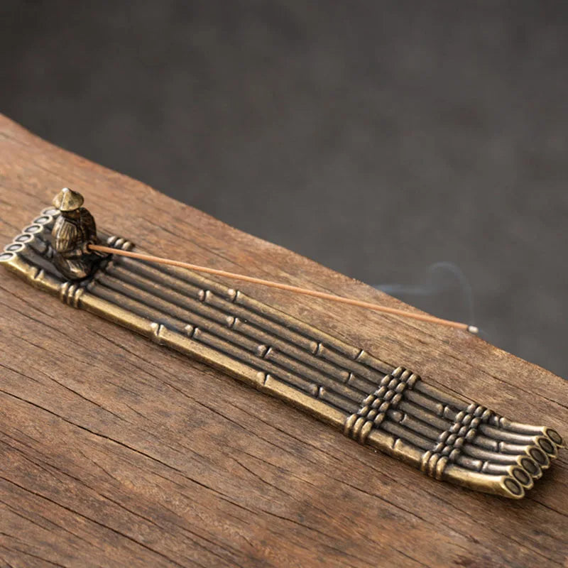 Japanese Style Incense Holder Boat Fishing Old Man Alloy Incense Burner Tray