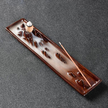 Ceramic Backflow Incense Burner Double Fish Waterfall Home Decor