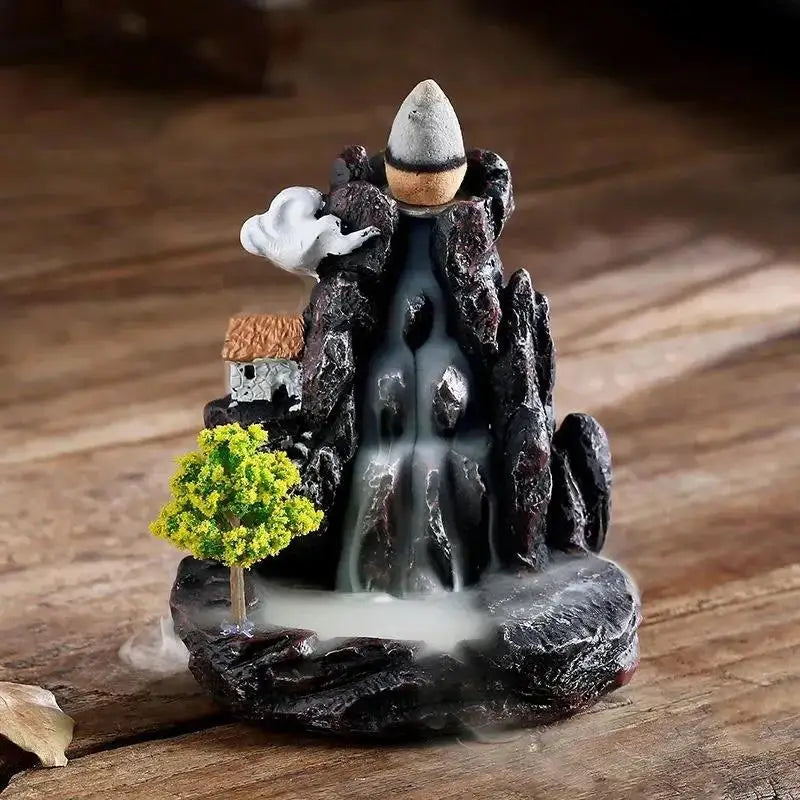 Zen Waterfall Incense Burner Mountain River Backflow Censer Holder for Home