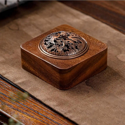 Antique Solid Wood Round Incense Burner for Aromatherapy
