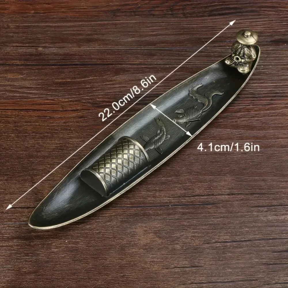 Japanese Style Incense Holder Boat Fishing Old Man Alloy Incense Burner Tray