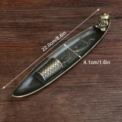 Japanese-Style Fisherman Boat Incense Stick Holder, Alloy Incense Burner Tray