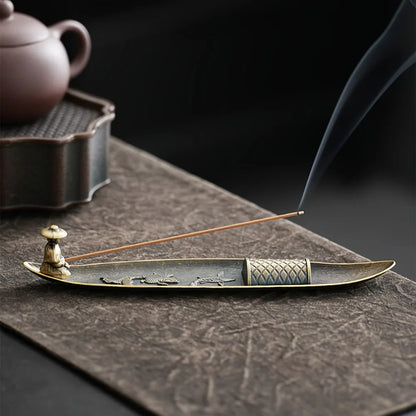 Japanese-Style Fisherman Boat Incense Stick Holder, Alloy Incense Burner Tray