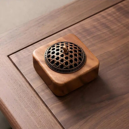 Antique Solid Wood Round Incense Burner for Aromatherapy