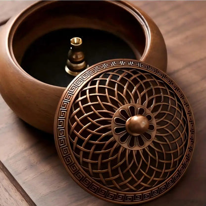 Antique Solid Wood Round Incense Burner for Aromatherapy
