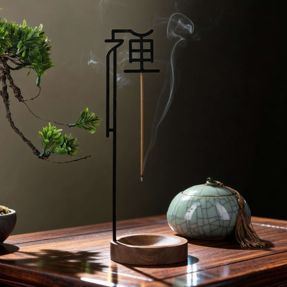 Chinese Zen Incense Holder for Sticks - Elegant Metal & Wood Burner
